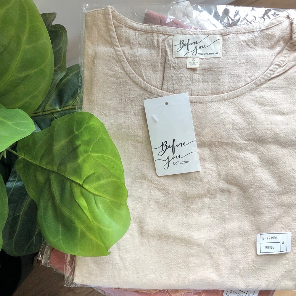 NWT Cotton Linen Tunic Top in Beige